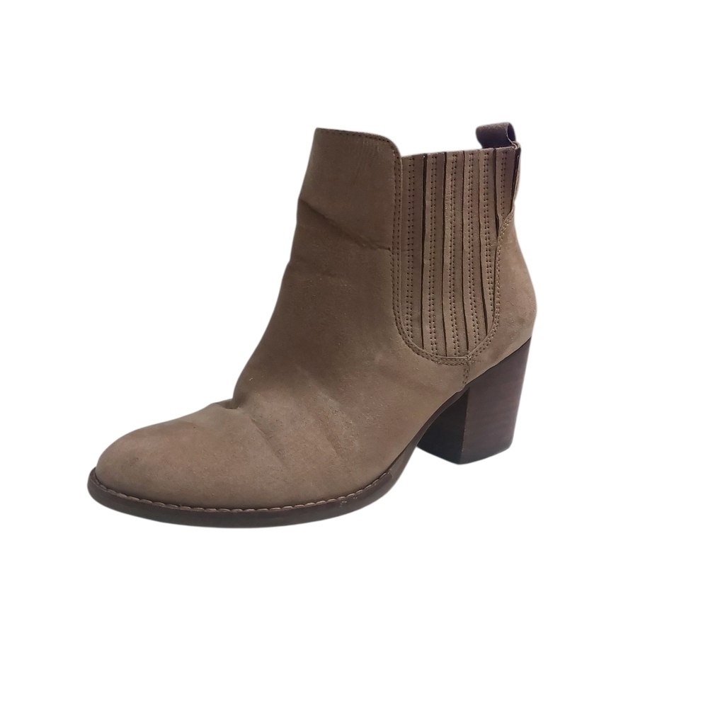 Taupe Suede Chelsea Ankle Boots Block Heel Western Booties Women’s